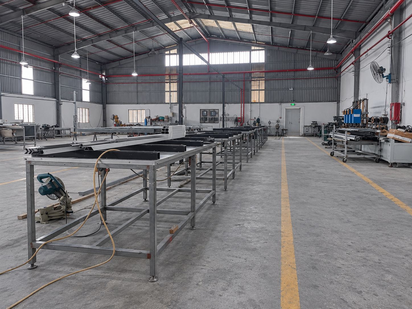 Dãy bàn gia công và lắp ráp trong xưởng