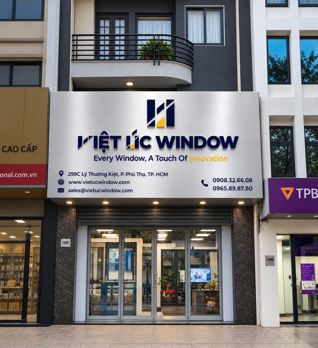 Mặt tiền showroom Việt Úc Window tại 299C Lý Thường Kiệt, TP.HCM